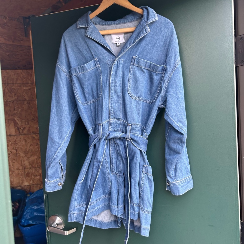 AG Adriano Goldschmied Blue Denim Belted jumpsuit